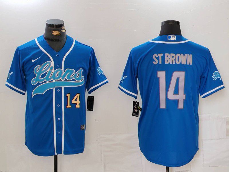 Men Detroit Lions #14 St brown Blue Second generation joint name 2024 Nike Limited NFL Jersey style 3